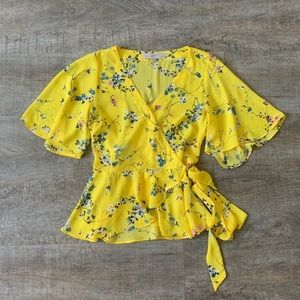 LOFT Yellow Wrap Top